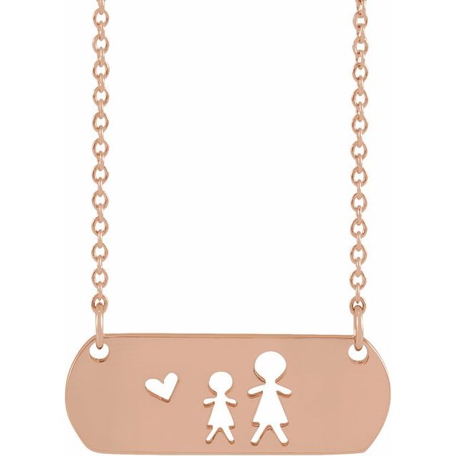 14K Rose Mother & Daughter Stick Figure Family 18' Necklace