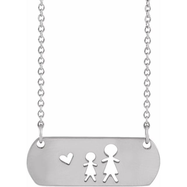 Sterling Silver Mother & Daughter Stick Figure Family 18' Necklace