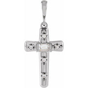 14K White 1/8 CTW Natural Diamond Cross Pendant