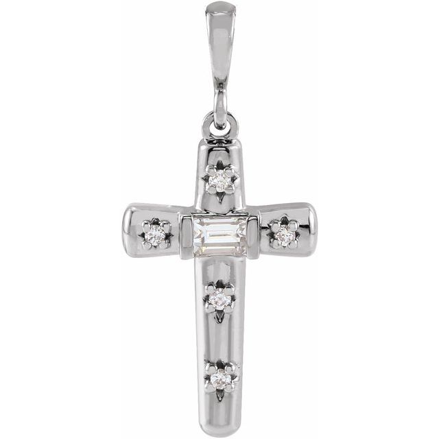 14K White 1/8 CTW Natural Diamond Cross Pendant