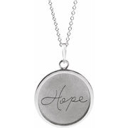 Sterling Silver Hope Engraved Disc 16-18' Necklace