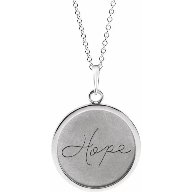 Sterling Silver Hope Engraved Disc 16-18' Necklace
