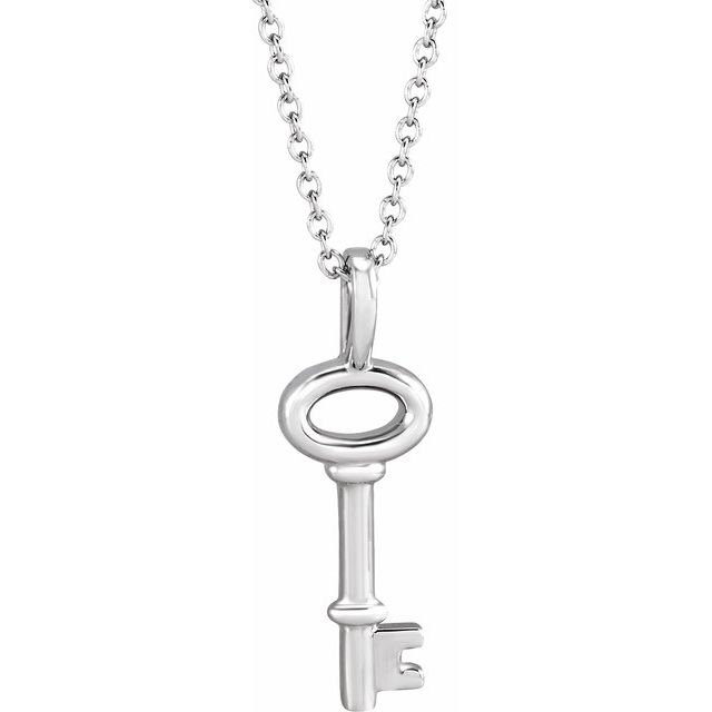 14K White 20x6.5 mm Key 16-18' Necklace