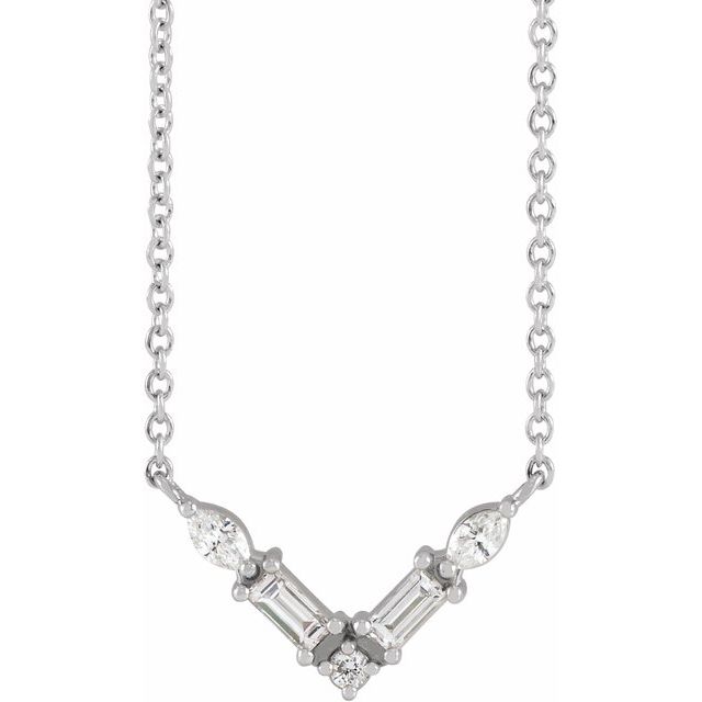 14K White 1/6 CTW Natural Diamond V 18' Necklace