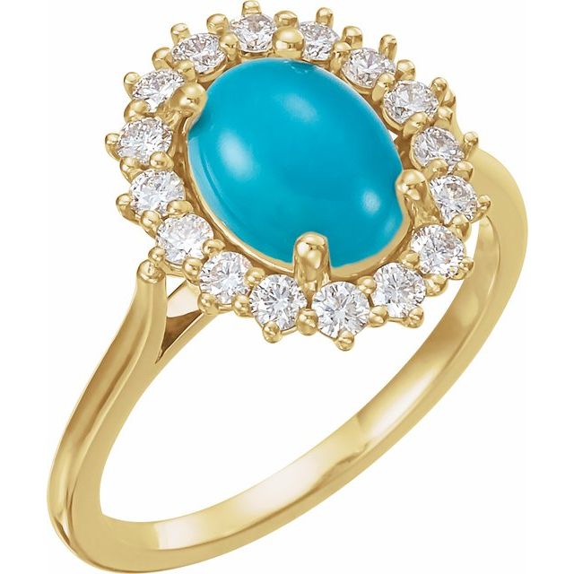 14K Yellow Natural Turquoise & 3/8 CTW Natural Diamond Ring