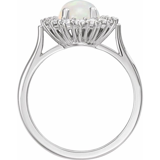 14K White Natural Ethiopian Opal & 1/5 CTW Natural Diamond Ring