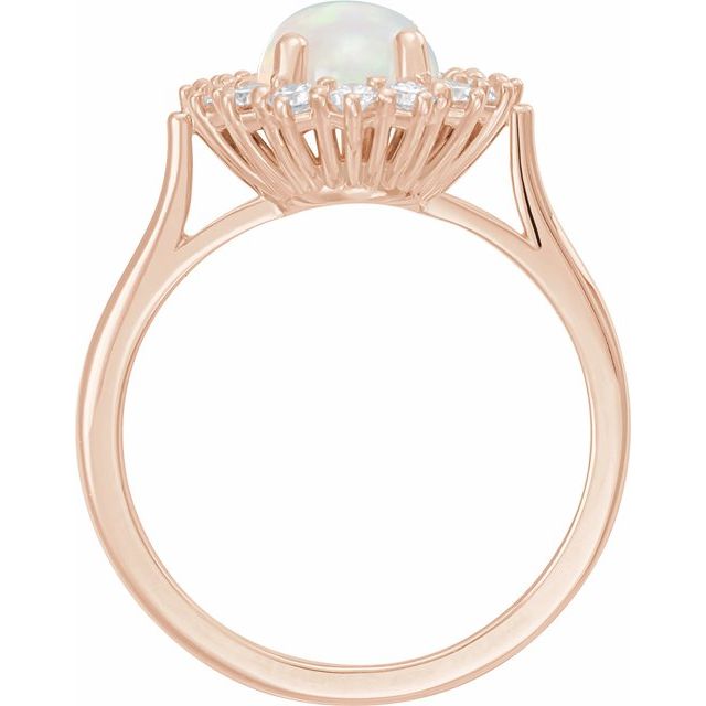 14K Rose Natural White Ethiopian Opal & 3/8 CTW Natural Diamond Ring