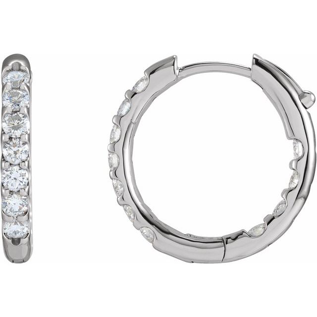 14K White 1 1/8 CTW Natural Diamond Inside-Outside Hinged 18.5 mm Hoop Earrings