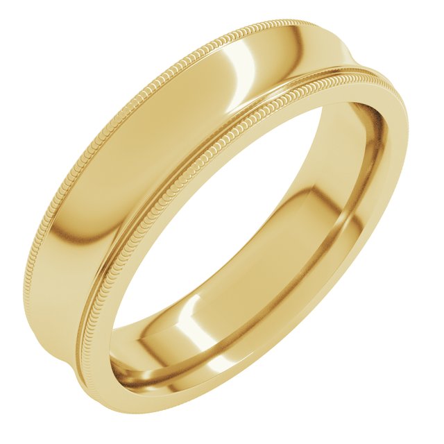 14K Yellow 5 mm Milgrain Concave Comfort-Fit Band Size 10