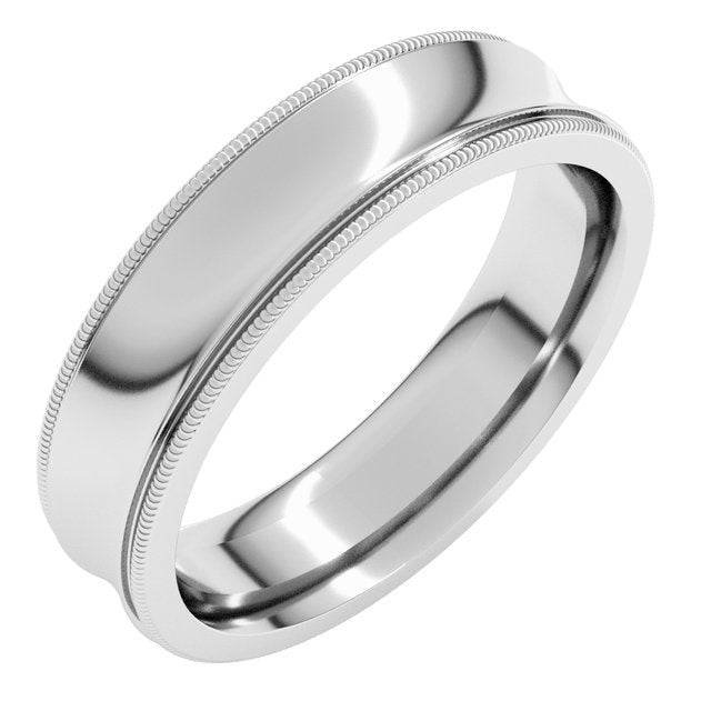 14k White 5 Mm Milgrain Concave Comfort-fit Band Size 8.5