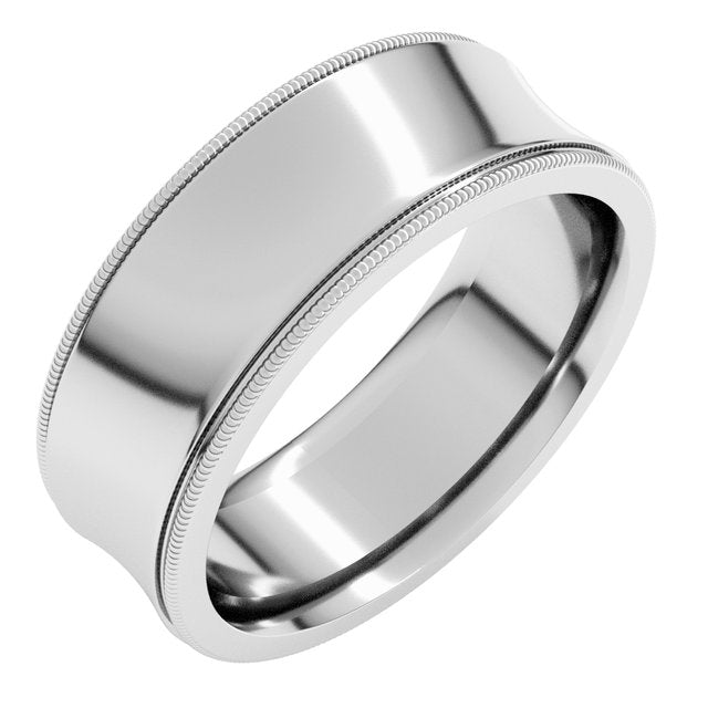 14K White 7 mm Milgrain Concave Comfort-Fit Band Size 12
