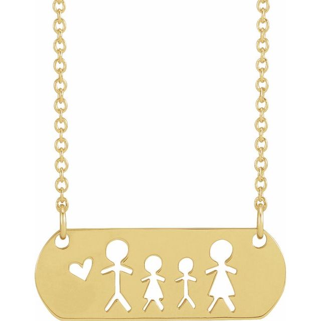 14K Yellow Father, Daughter, Son, & Mother Stick Figure Family 18' Necklace
