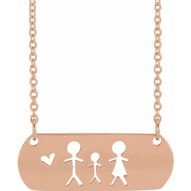 14K Rose Father, Son, & Mother Stick Figure Family 18' Necklace