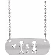 14K White Father, Son, & Mother Stick Figure Family 18' Necklace