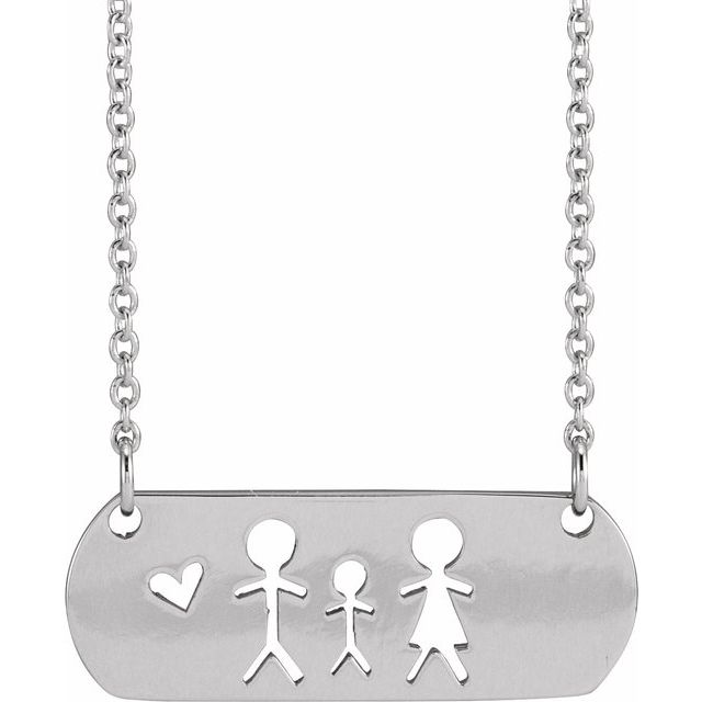 14K White Father, Son, & Mother Stick Figure Family 18' Necklace