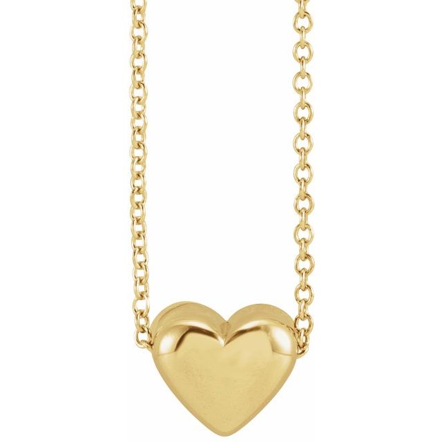 14K Yellow Puffed Heart 16-18'Necklace