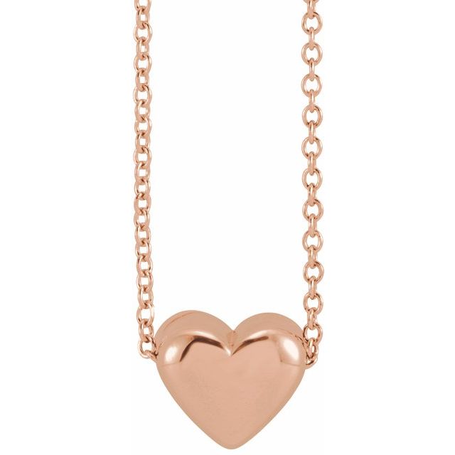 14k Rose Puffed Heart 16-18'necklace
