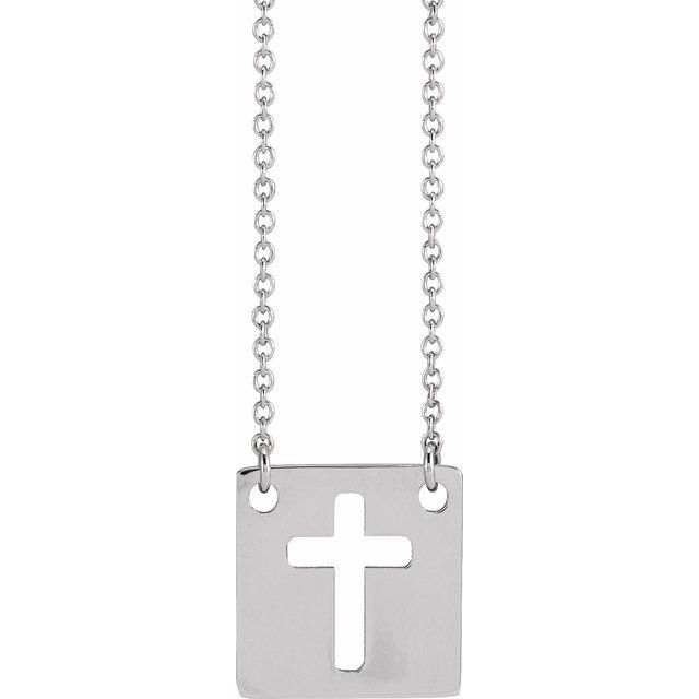Sterling Silver Geometric Pierced Cross 18' Necklace