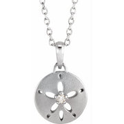 14K White .015 CT Natural Diamond Sand Dollar 16-18' Necklace