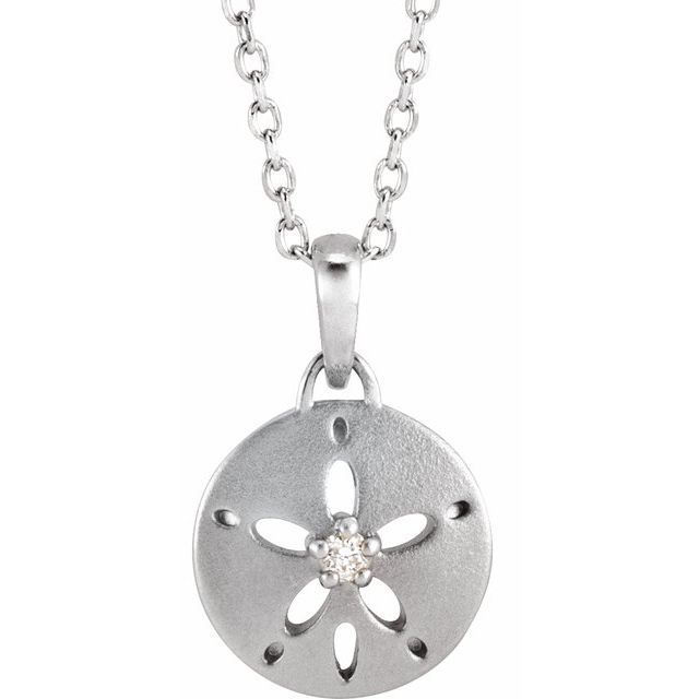 14K White .015 CT Natural Diamond Sand Dollar 16-18' Necklace