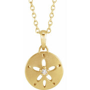 14K Yellow .015 CT Natural Diamond Sand Dollar 16-18' Necklace