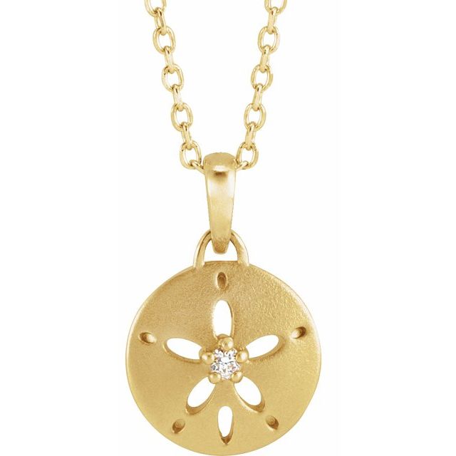 14K Yellow .015 CT Natural Diamond Sand Dollar 16-18' Necklace