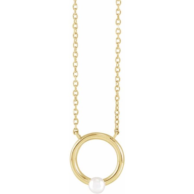 14K Yellow Cultured Seed Pearl Circle 18' Necklace