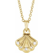 14K Yellow .03 CTW Natural Diamond Seashell 16-18' Necklace