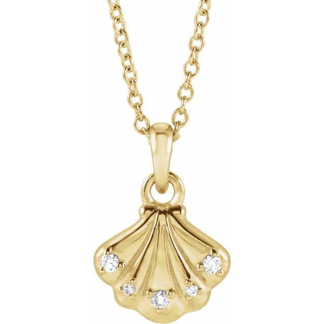 14K Yellow .03 CTW Natural Diamond Seashell 16-18' Necklace