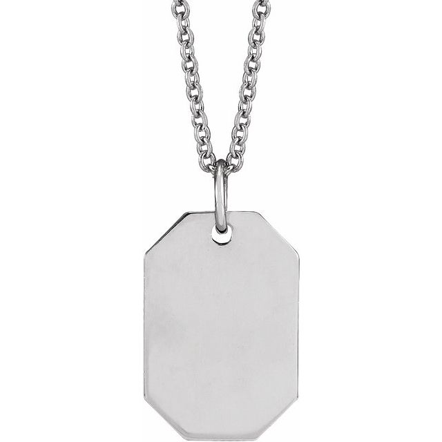 14k White Engravable Dog Tag 16-18' Necklace