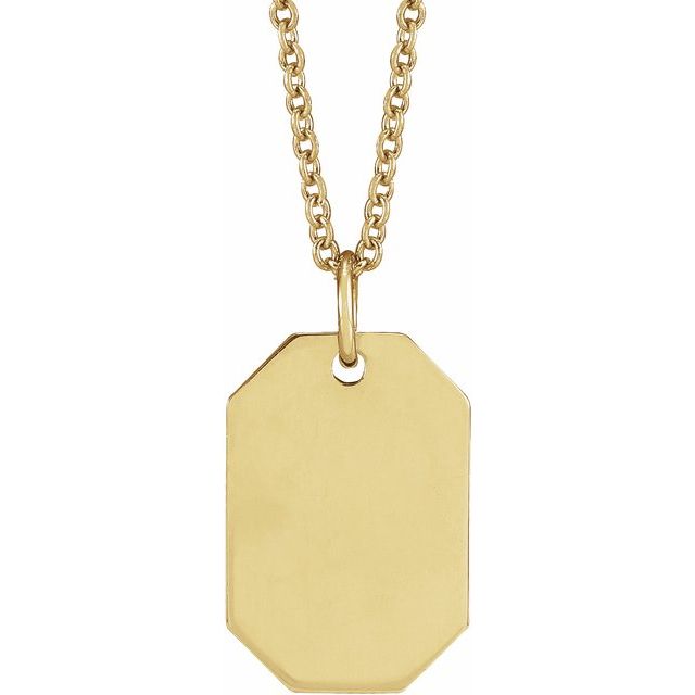 14K Yellow Engravable Dog Tag 16-18' Necklace