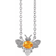 Sterling Silver Natural Orange Garnet Bee 16' Necklace
