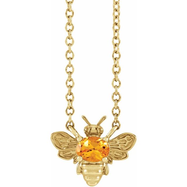 14K Yellow Natural Orange Garnet Bee 16' Necklace