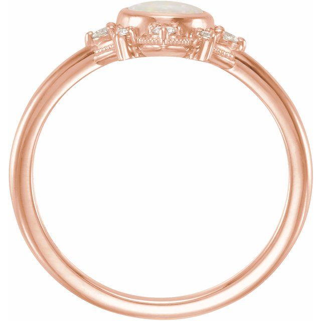 14K Rose Natural White Opal & 1/10 CTW Natural Diamond Halo-Style Ring