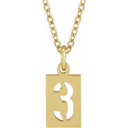 14K Yellow Pierced Numeral 3 Dog Tag 16-18' Necklace