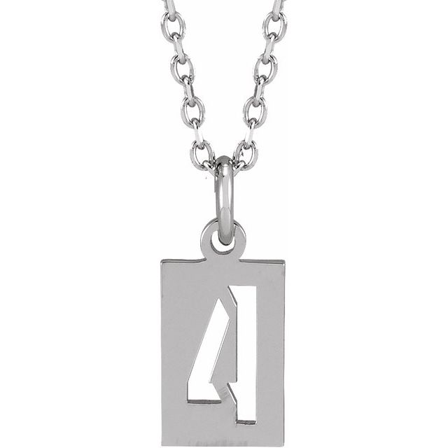 Sterling Silver Pierced Numeral 4 Dog Tag 16-18' Necklace
