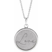Sterling Silver Love Engraved Disc 16-18' Necklace