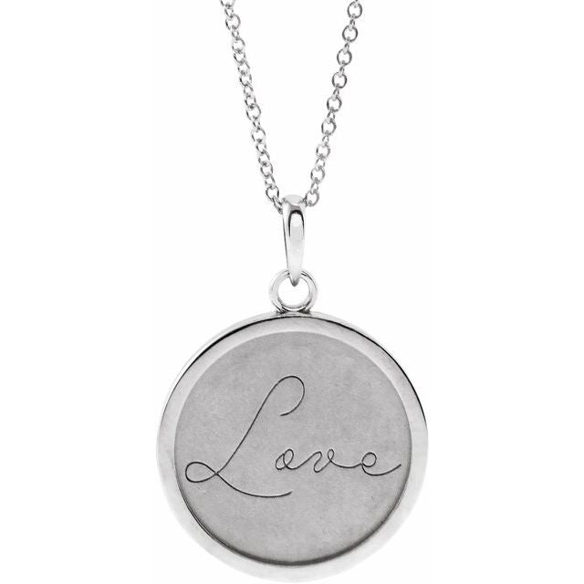Sterling Silver Love Engraved Disc 16-18' Necklace