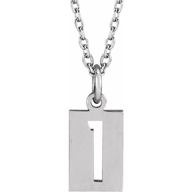 Sterling Silver Pierced Numeral 1 Dog Tag 16-18' Necklace