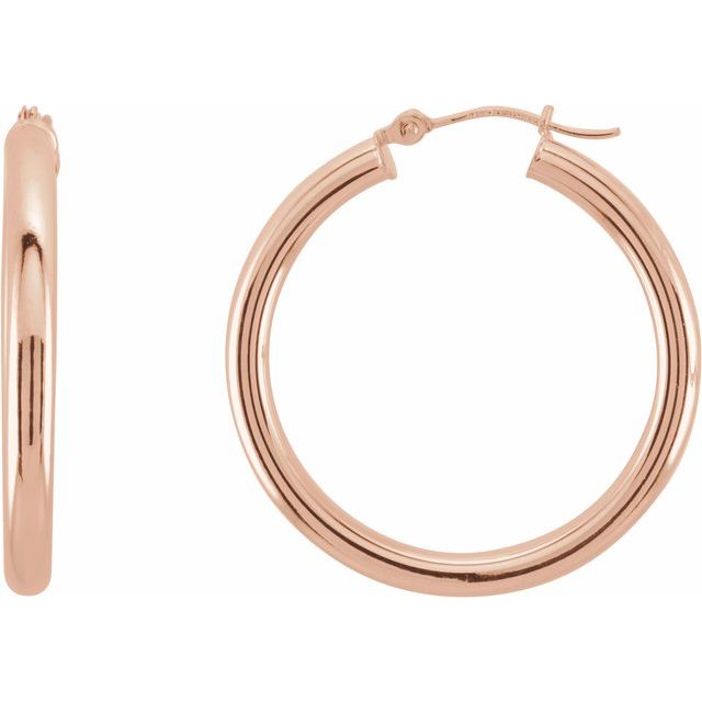 14K Rose Tube 30 mm Hoop Earrings