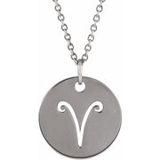 Sterling Silver Aries Zodiac Disc 16-18' Necklace