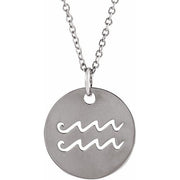 14K White Aquarius Zodiac Disc 16-18' Necklace