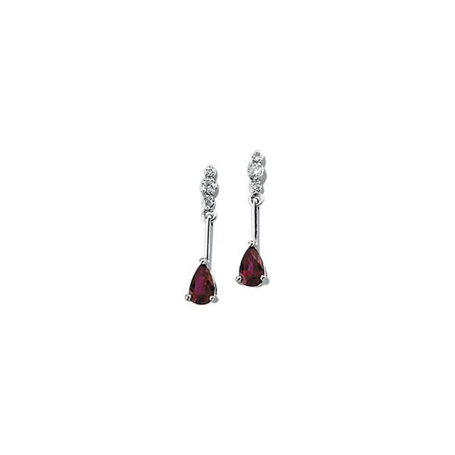14K White Natural Ruby & .05 CTW Natural Diamond Earrings