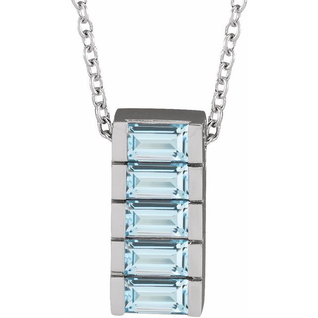 14K White Natural Sky Blue Topaz Channel-Set Bar 16-18' Necklace