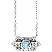 14K White Natural Aquamarine & .03 CTW Natural Diamond Art Deco 18' Necklace