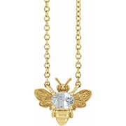 14K Yellow Natural White Sapphire Bee 16' Necklace
