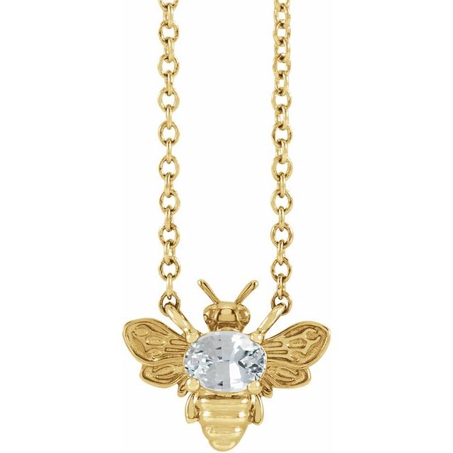 14K Yellow Natural White Sapphire Bee 16' Necklace