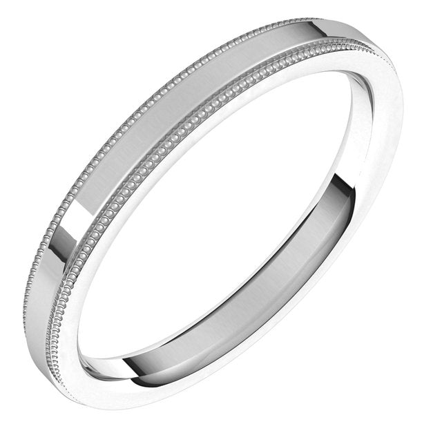 18K White 2.5 mm Milgrain Flat Comfort Fit Edge Band Size 10