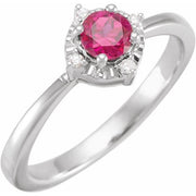 Sterling Silver Lab-Grown Ruby & .04 CTW Natural Diamond Halo-Style Ring