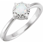 14K White Lab-Grown White Opal & .04 CTW Natural Diamond Halo-Style Ring
